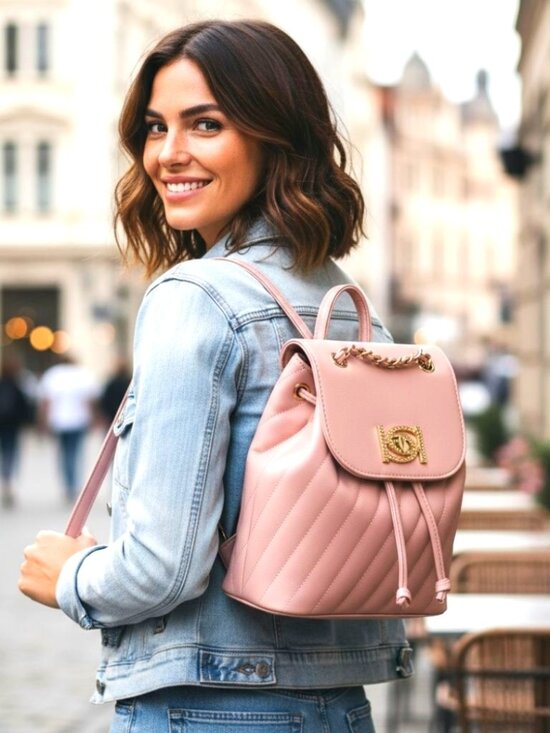bebe Handbags - bebe Hera Blush Quilted Mini Backpack with Gold Chain
